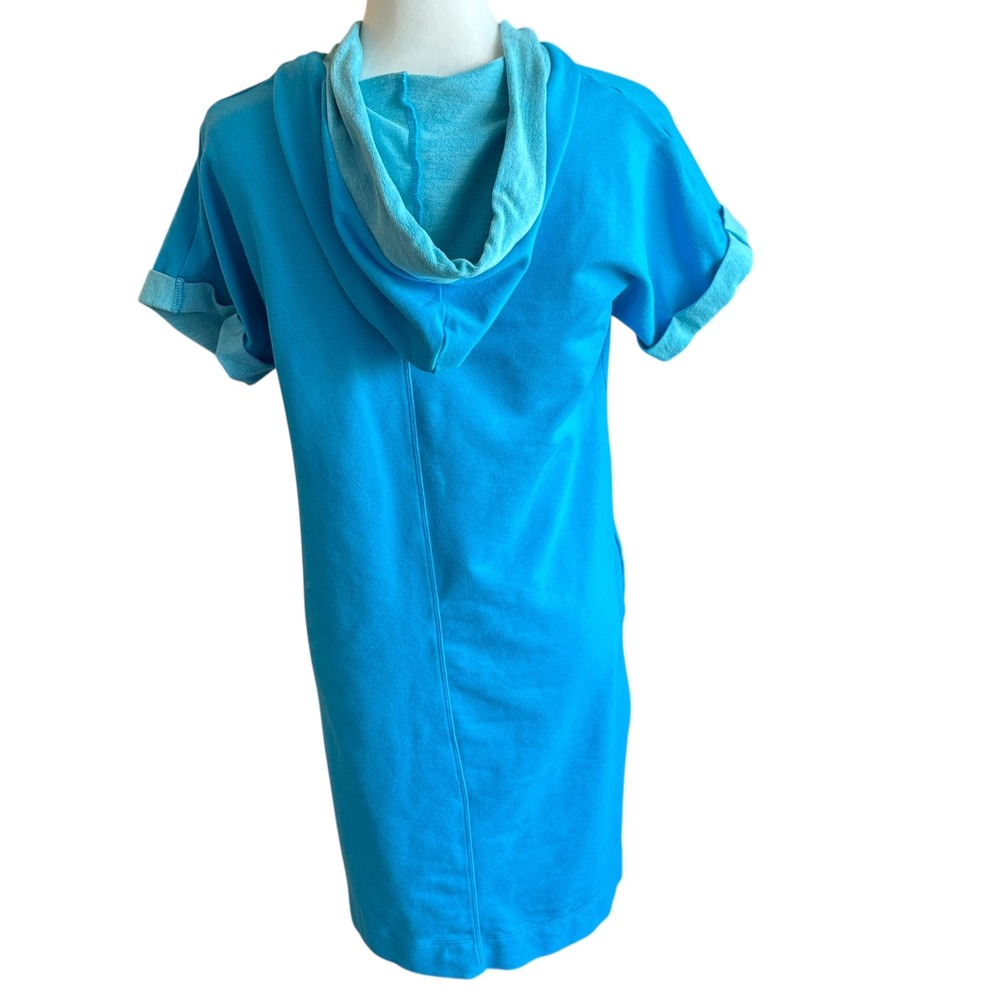 Chico's Dress Medium (Chicos Size 1) Blue Hooded Lounge Coastal Casual Pockets - Picture 3 of 8
